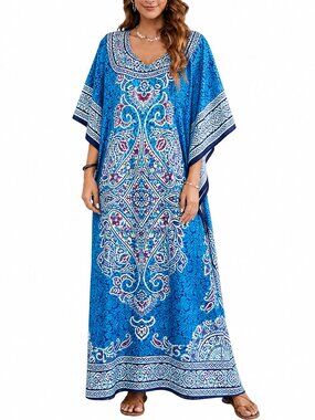 Gypsie Blu Plus Size Floral Print Kaftan Beach Cover-Up Maxi Dresses for Women